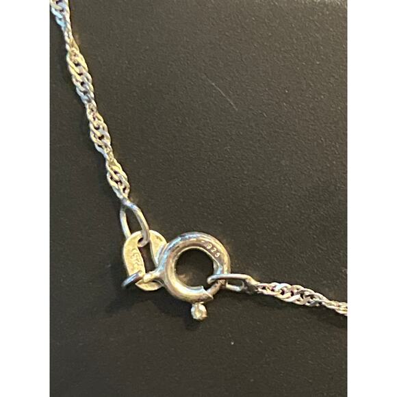 925 Sterling Silver Blue Stone Halo Necklace & Dangle Earrings Set 16.5” - Picture 12 of 16